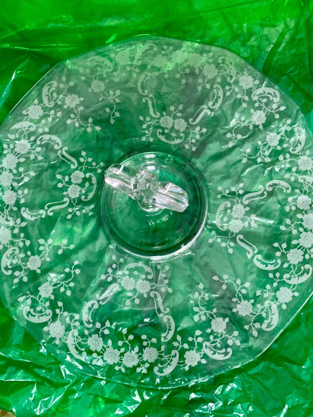 Vintage Glass Serving Piece with Etchings